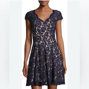 Eliza J. cap Sleeve Fit & Flare Lace Dress, Navy, Parties, Cocktails, Wedding 12